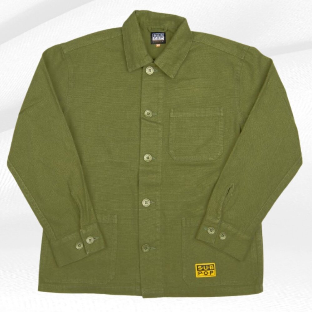 Sub Pop Records Astoria Oversize Chore Jacket Olive Green Workwear Canvas L